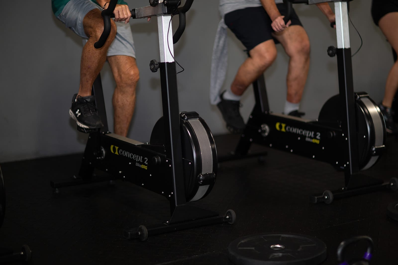 Coworkers working out together